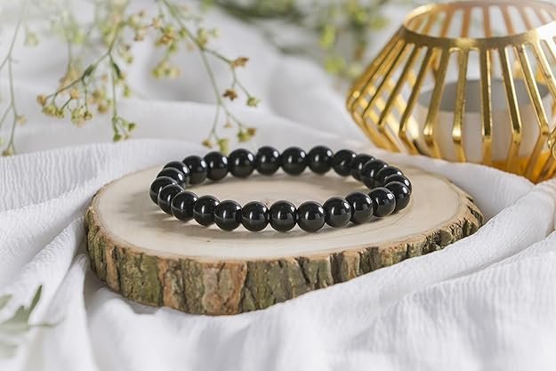 Black Tourmaline Bracelet For Both Men & Women | Reiki Crystal Healing Bracelet Help To Protect Against Negative Energy | 8mm Bead size, Pack of 1