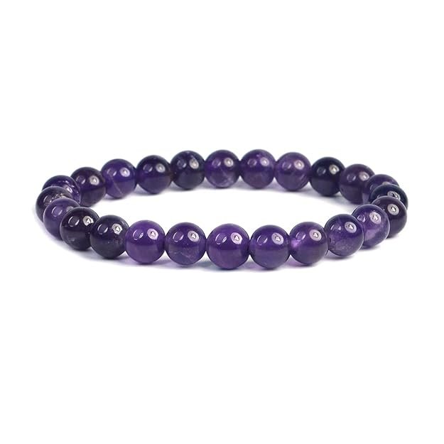 Natural Amethyst Bracelet | Certificate of Authenticity | Amethyst Round Beads 8 mm Crystal Stone Bracelet for Men and Women