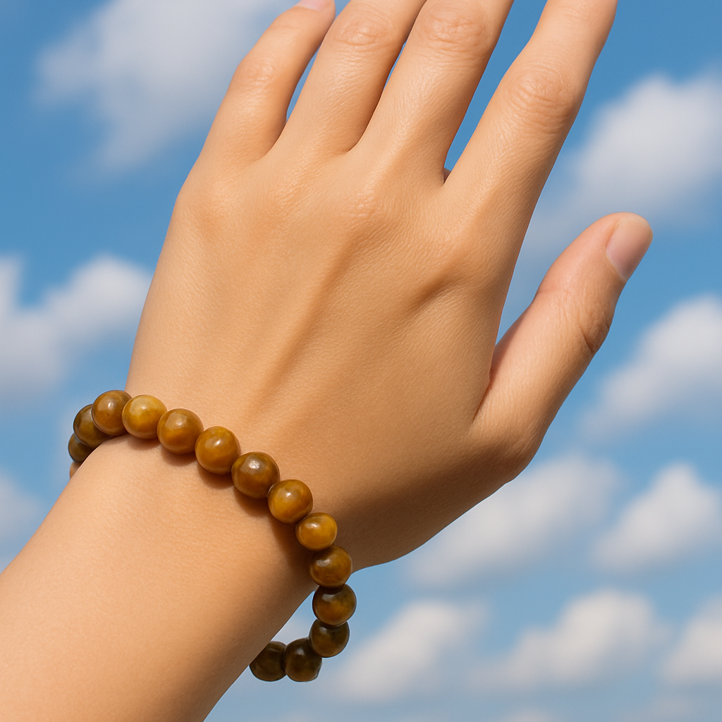 Cats Eye Bracelet Natural Healing Stone Bracelet for Men & Women, Bead Size 8 mm, Color Yellow